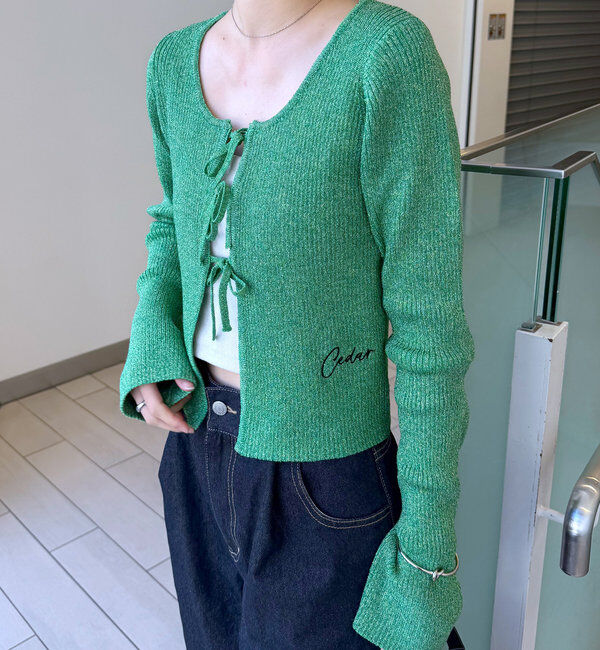  「[mline]ラメリボンカーディガン」|カーディガン|グリーン