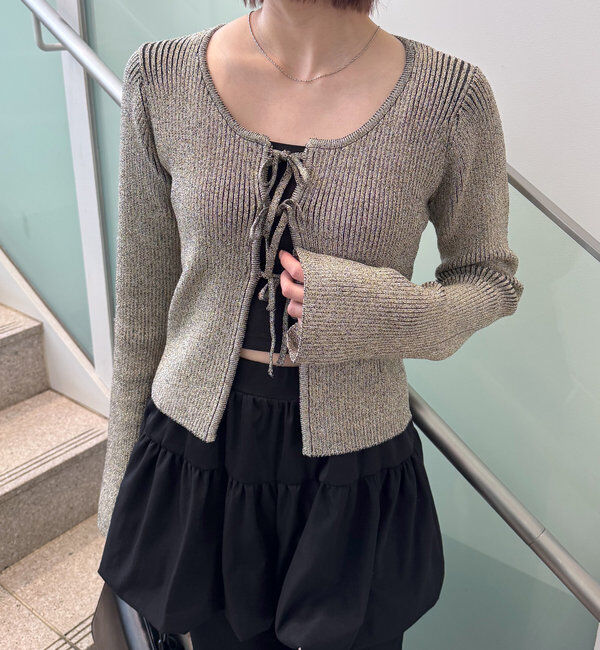  「[mline]ラメリボンカーディガン」|カーディガン|ブラック