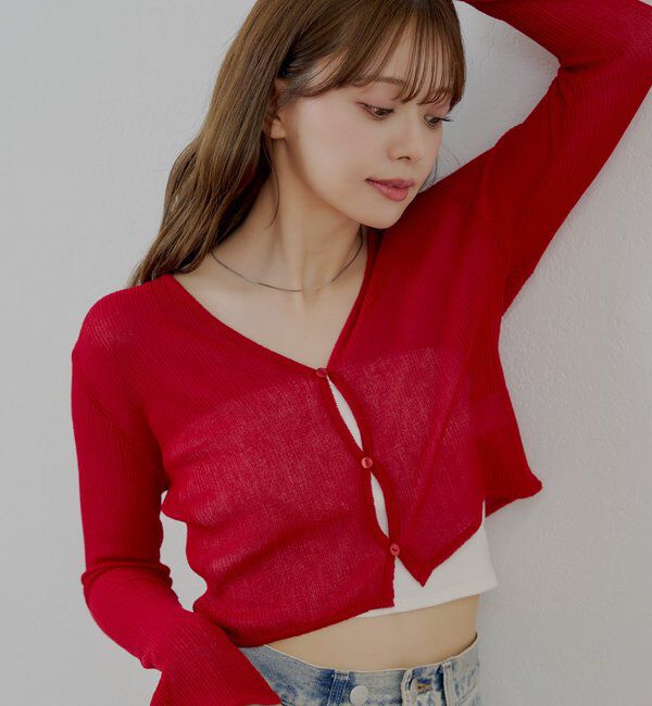  「バックドロストシアーカーディガン」|カーディガン|レッド