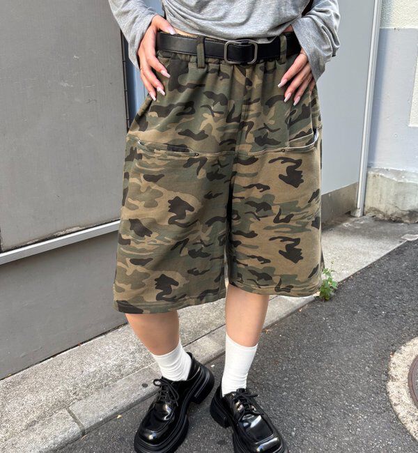  「スラッシュポケットスウェトハーフ柄パンツ」|チノ|カーキ