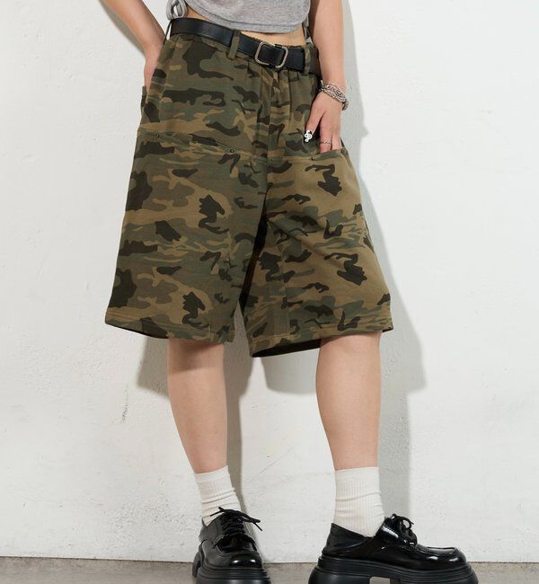  「スラッシュポケットスウェトハーフ柄パンツ」|チノ|