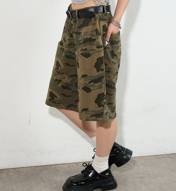  「スラッシュポケットスウェトハーフ柄パンツ」|チノ|