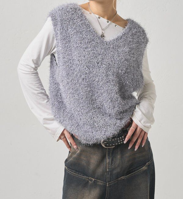  「【WEB限定】HiNTラメニットベスト」|ニット・セーター|