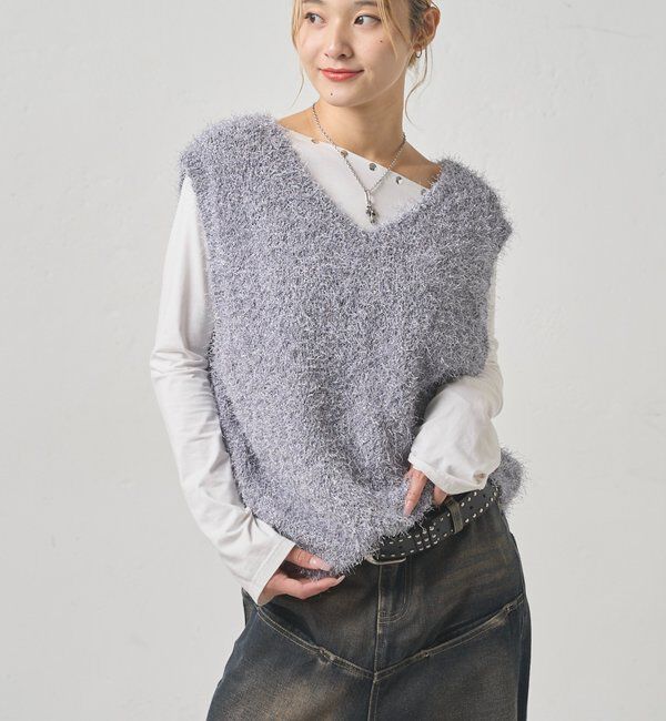  「【WEB限定】HiNTラメニットベスト」|ニット・セーター|グレー