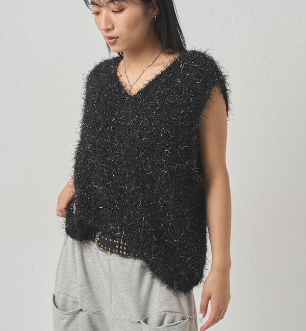  「【WEB限定】HiNTラメニットベスト」|ニット・セーター|ブラック