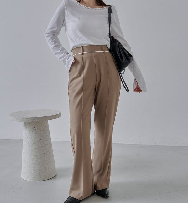  「【低身長サイズあり】ピンタックフレアパンツ」|チノ|