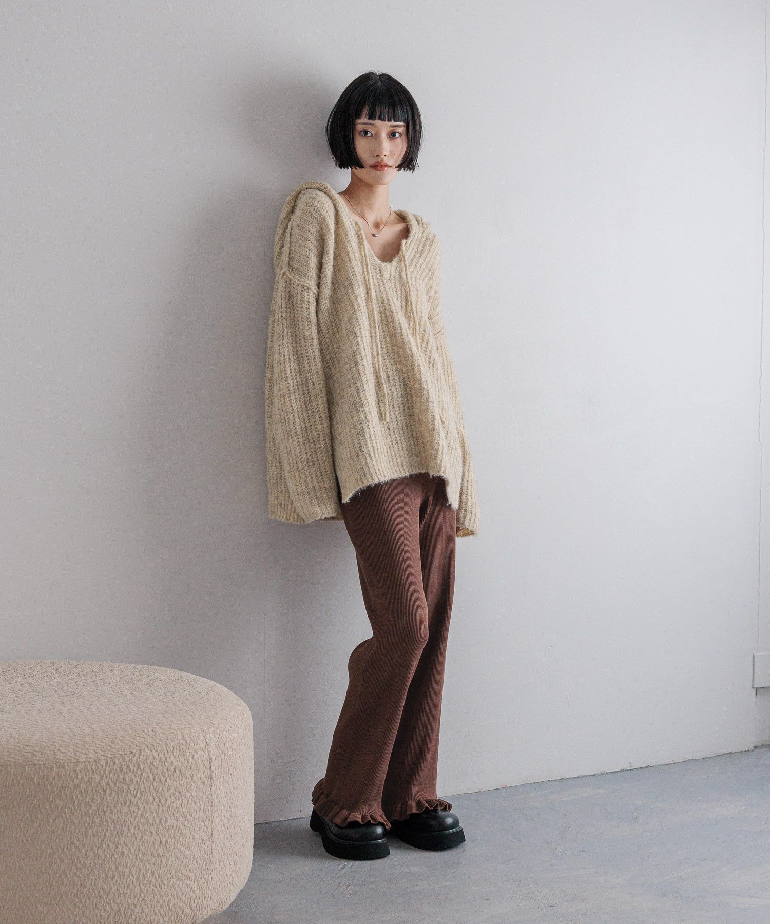 LOWRYS FARM「メランジフードニットプルオーバー」|ニット・セーター|