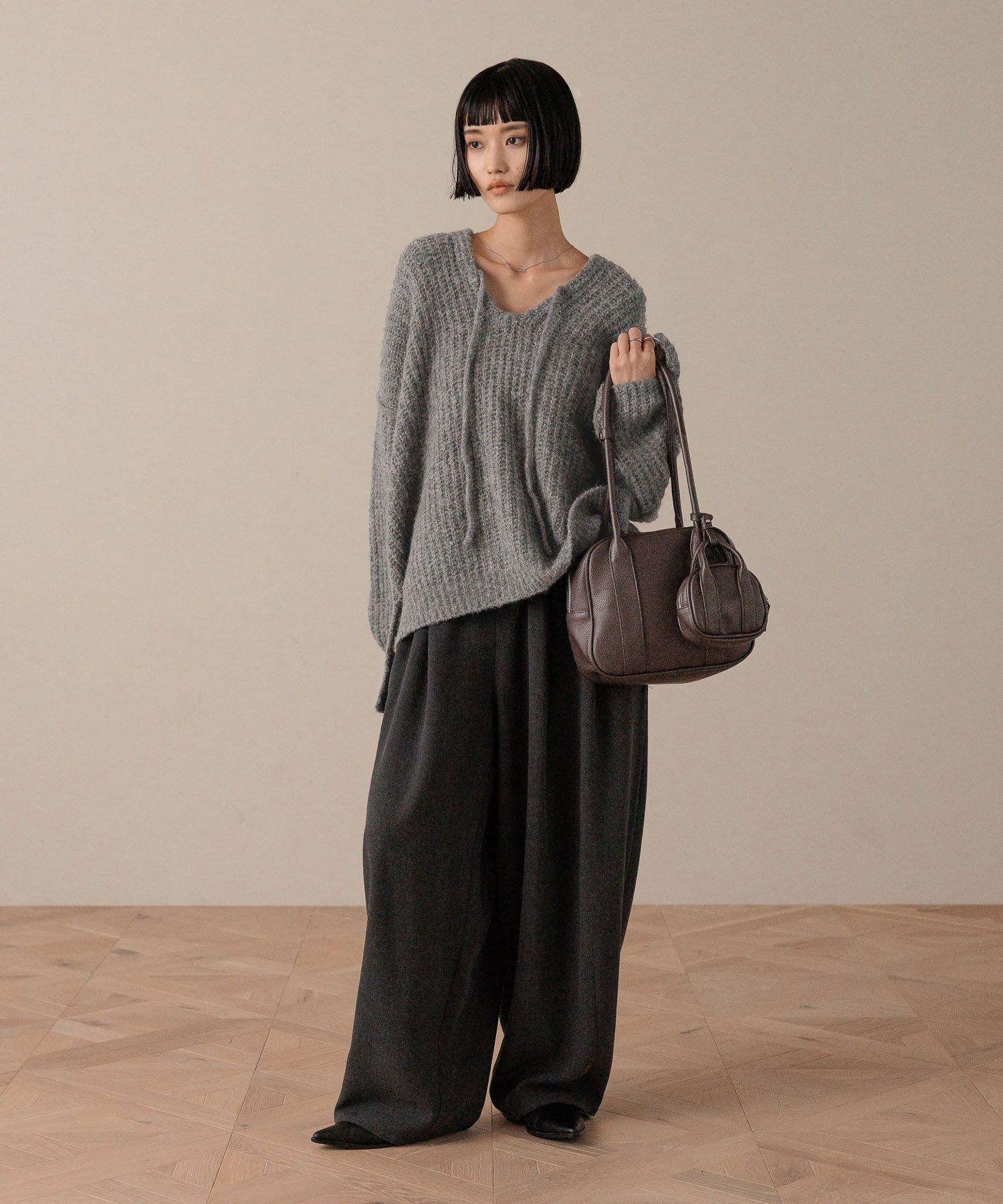 LOWRYS FARM「メランジフードニットプルオーバー」|ニット・セーター|