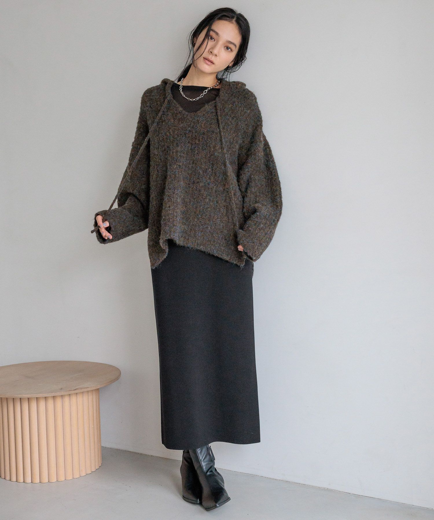 LOWRYS FARM「メランジフードニットプルオーバー」|ニット・セーター|