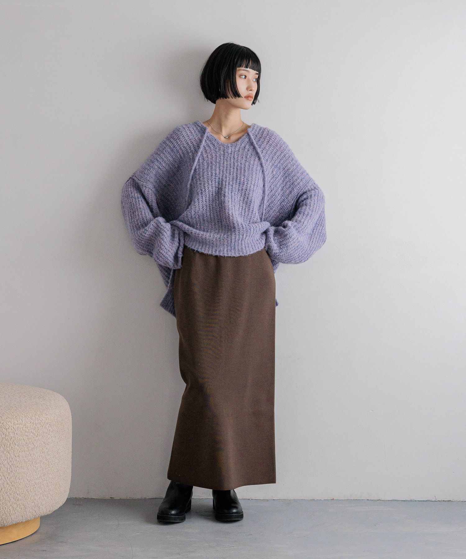 LOWRYS FARM「メランジフードニットプルオーバー」|ニット・セーター|