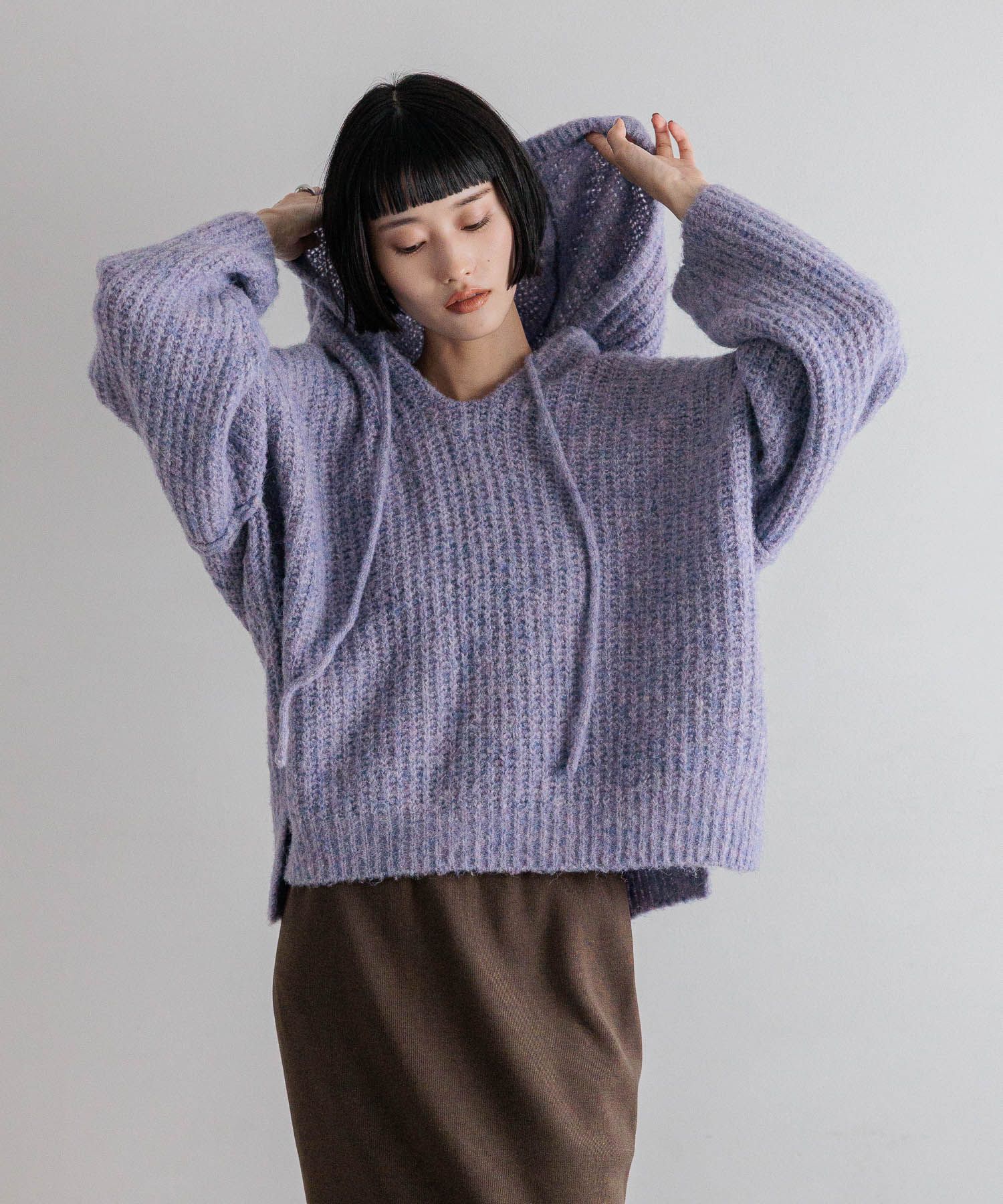 LOWRYS FARM「メランジフードニットプルオーバー」|ニット・セーター|