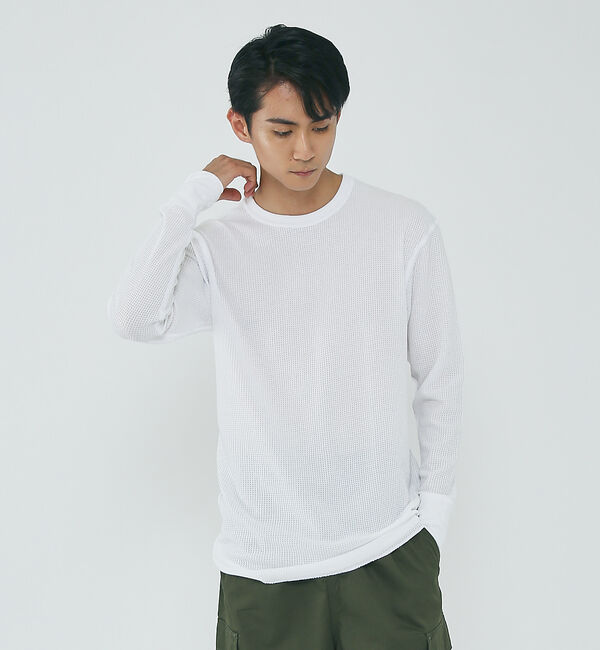 ABAHOUSE「【JEMORGAN/ジェーイーモーガン】ワッフル クルーネック ロングスリーブ」|Tシャツ・カットソー|ホワイト