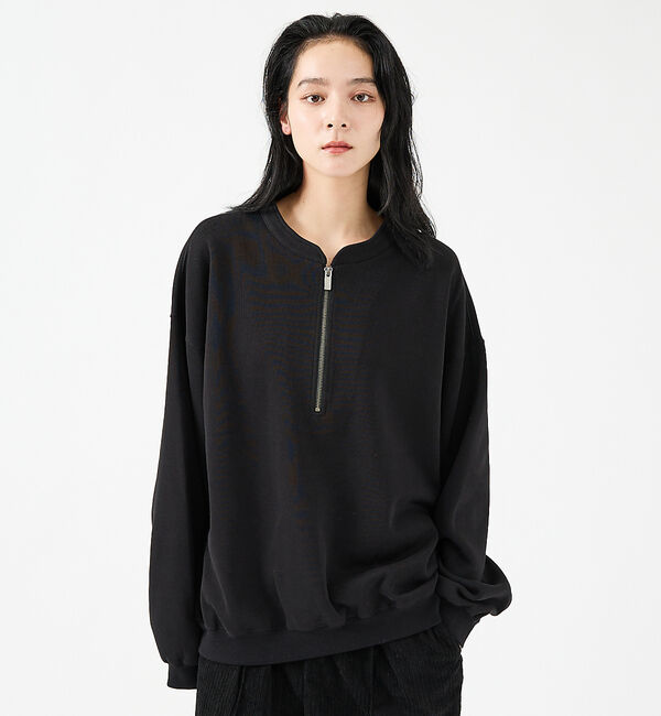ABAHOUSE「【FORTUNA/フォルトゥナ】WフェイスHALF ZIPプルオーバー/オーバー」|Tシャツ・カットソー|ブラック