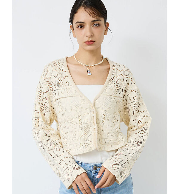Rouge vif「【Le Melange/ル・メランジュ】モチーフレースカーディガン/レース素材【」|カーディガン|オフホワイト