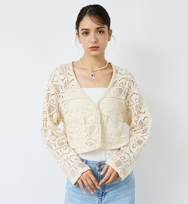 Rouge vif「【Le Melange/ル・メランジュ】モチーフレースカーディガン/レース素材【」|カーディガン|