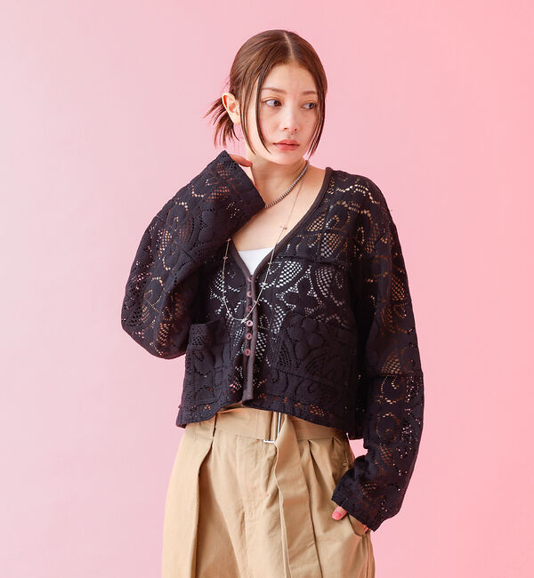 Rouge vif「【Le Melange/ル・メランジュ】モチーフレースカーディガン/レース素材【」|カーディガン|