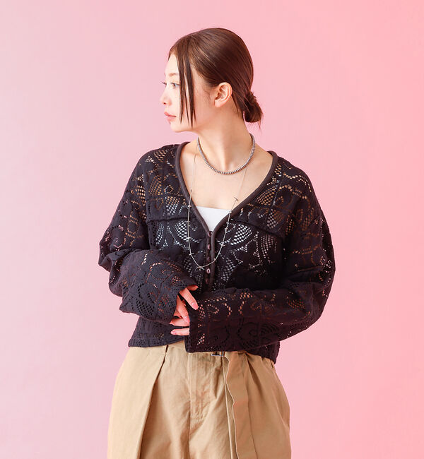 Rouge vif「【Le Melange/ル・メランジュ】モチーフレースカーディガン/レース素材【」|カーディガン|