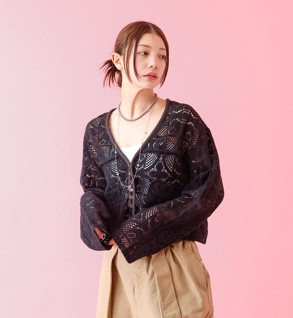 Rouge vif「【Le Melange/ル・メランジュ】モチーフレースカーディガン/レース素材【」|カーディガン|