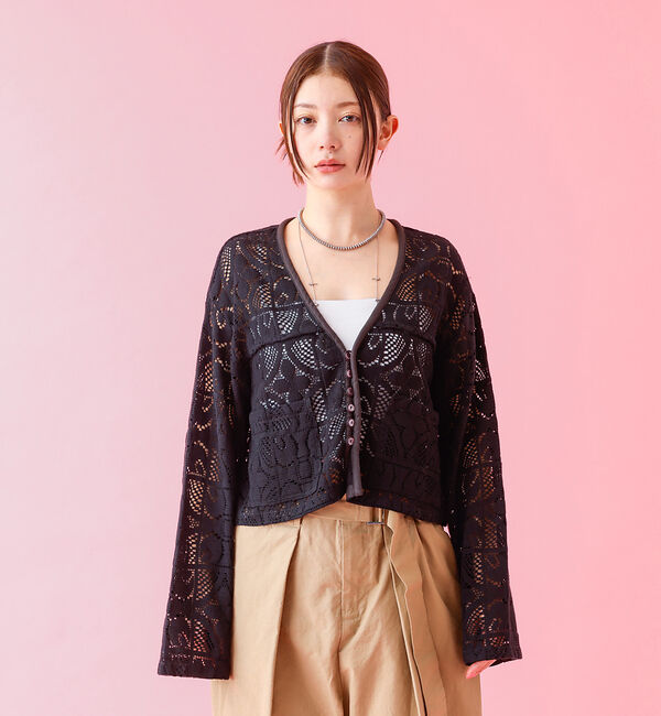 Rouge vif「【Le Melange/ル・メランジュ】モチーフレースカーディガン/レース素材【」|カーディガン|