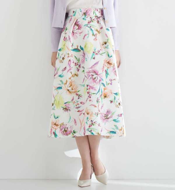 TIARA「花と羽タックフレアスカート」|スカート|ピンク