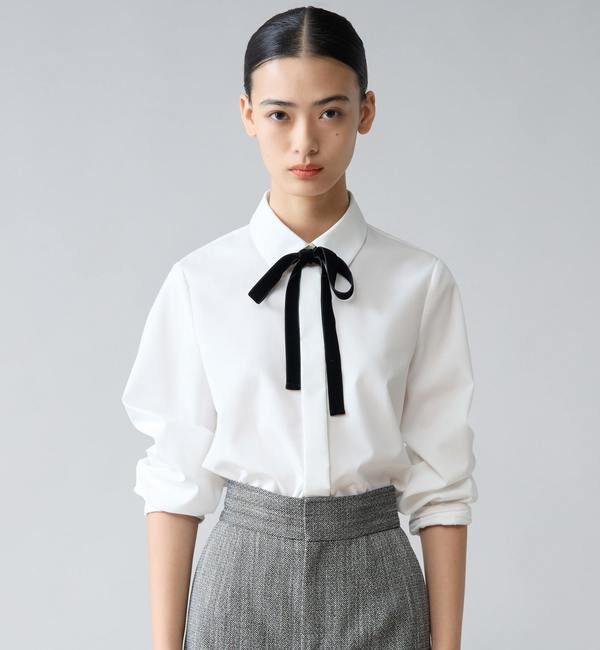TIARA「バイカラーリボンシャツブラウス」|シャツ・ブラウス|ホワイト