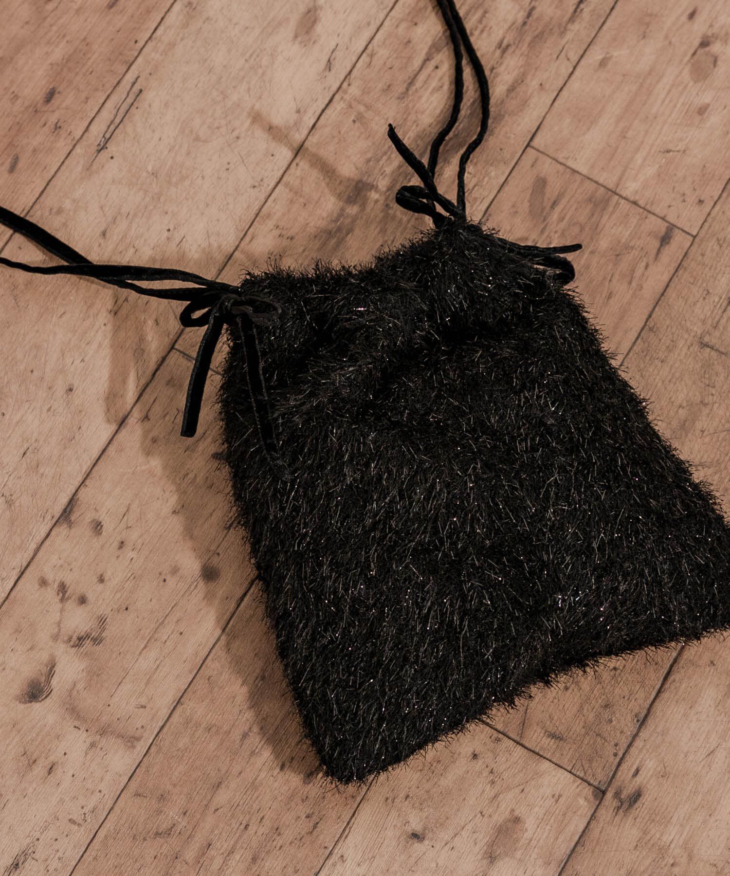 SMELLY「フリンジリボンキンチャクバッグ」|ショルダー・メッセンジャー|ブラック