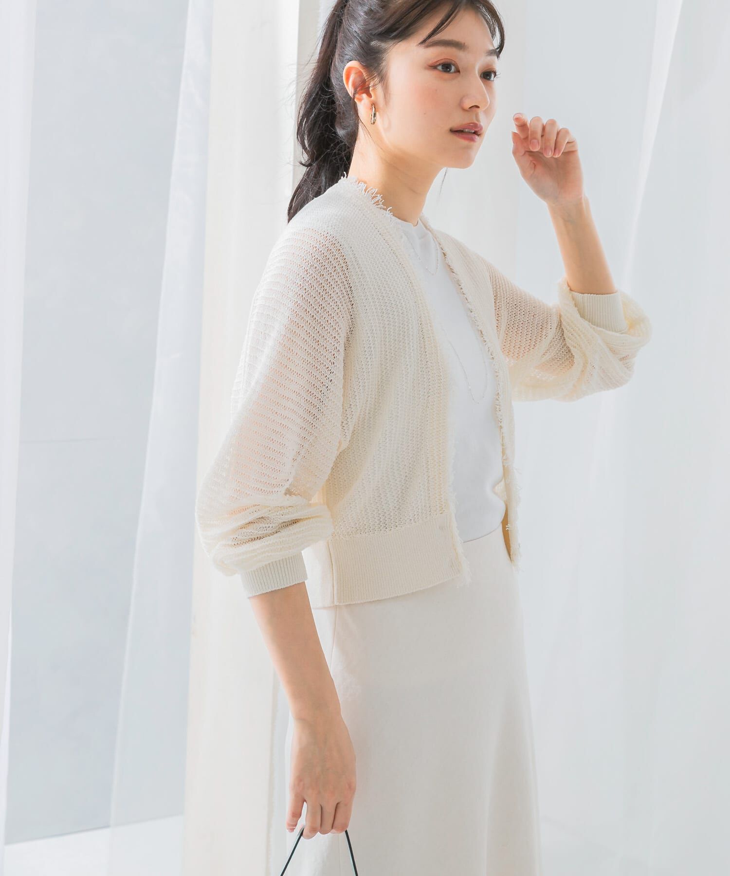 URBAN RESEARCH ROSSO「柄編みフリンジカーディガン」|カーディガン|