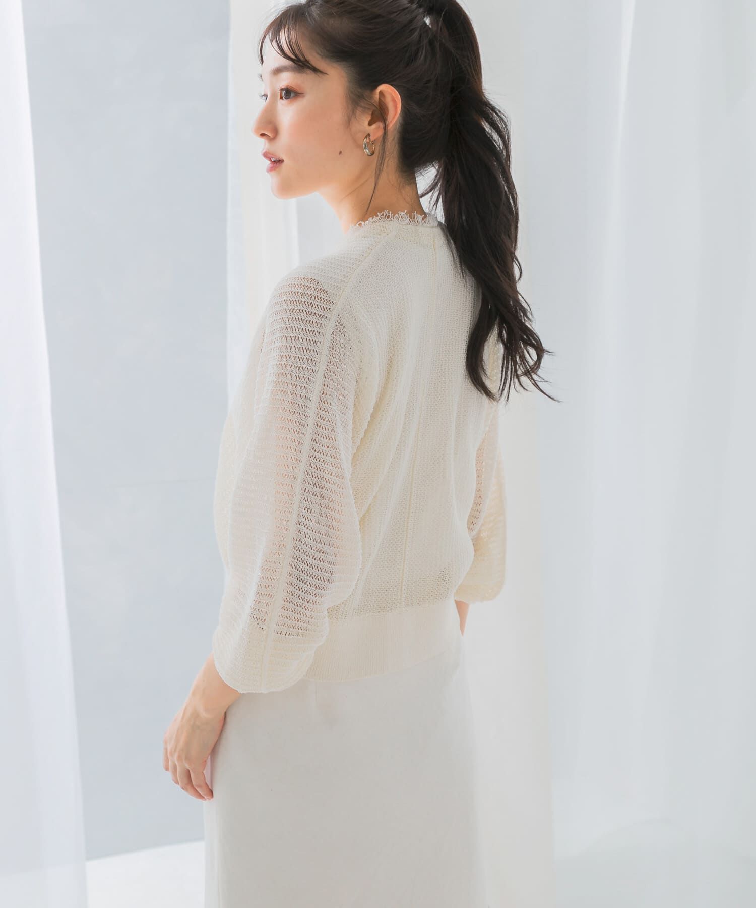 URBAN RESEARCH ROSSO「柄編みフリンジカーディガン」|カーディガン|