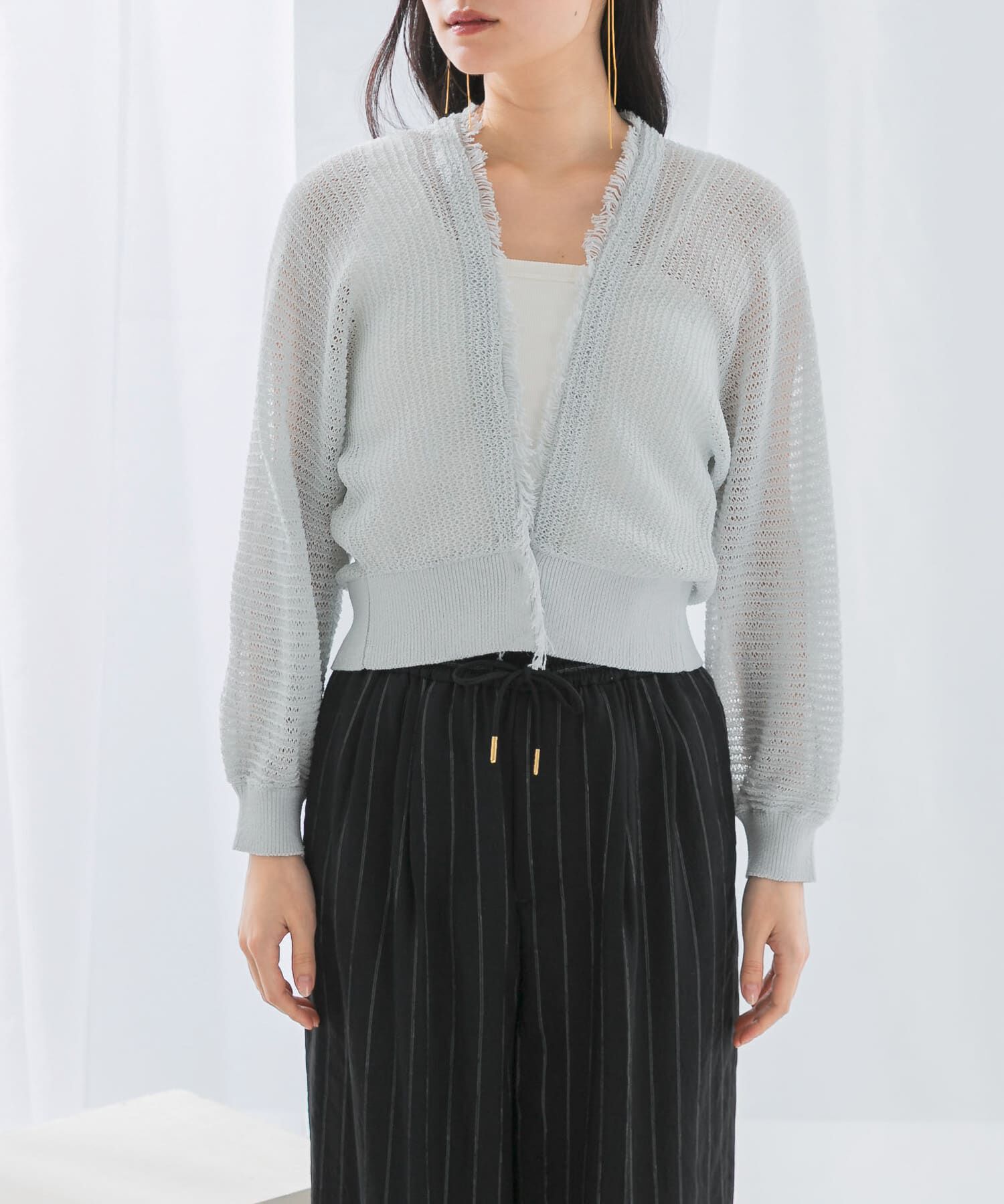 URBAN RESEARCH ROSSO「柄編みフリンジカーディガン」|カーディガン|