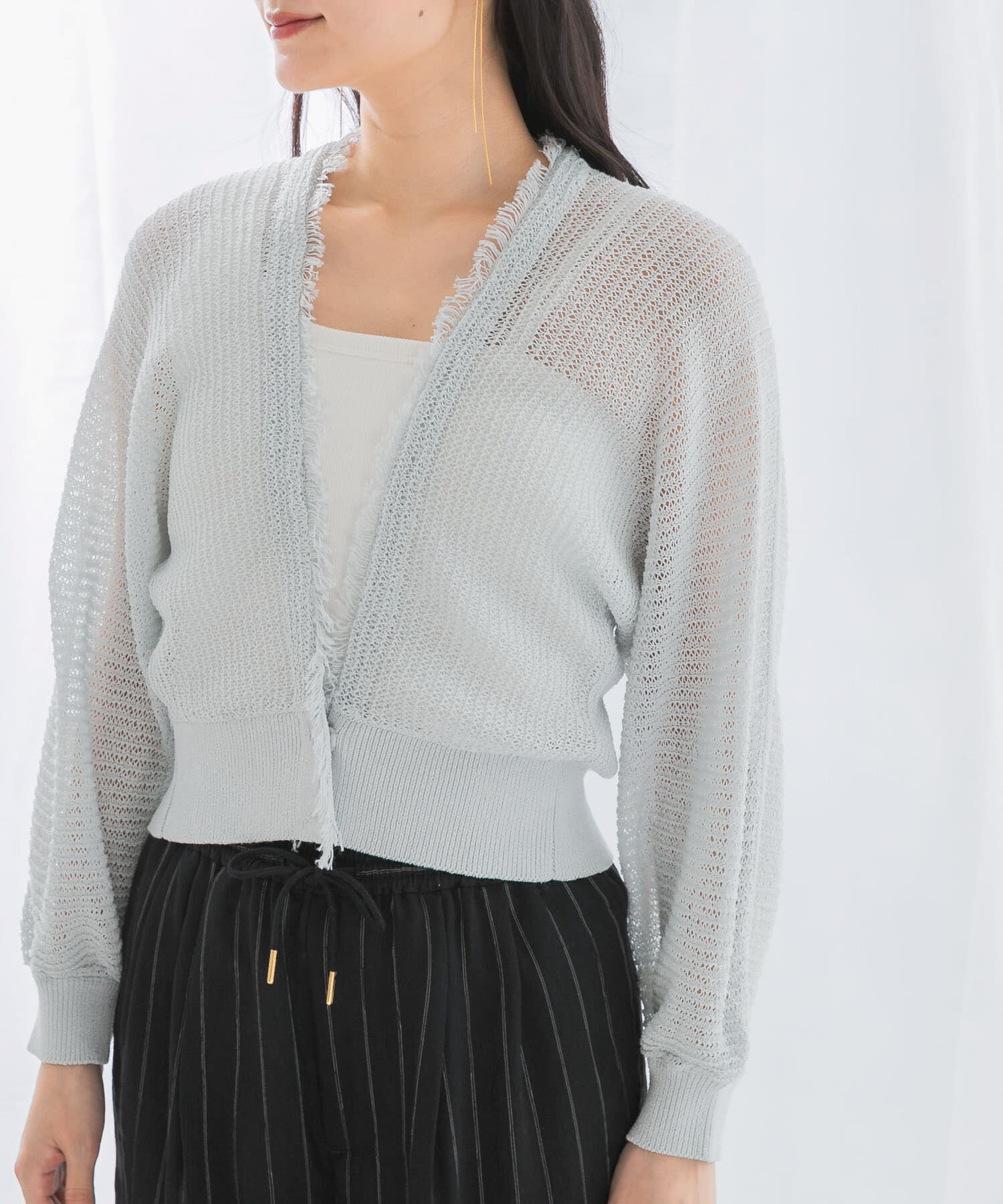 URBAN RESEARCH ROSSO「柄編みフリンジカーディガン」|カーディガン|