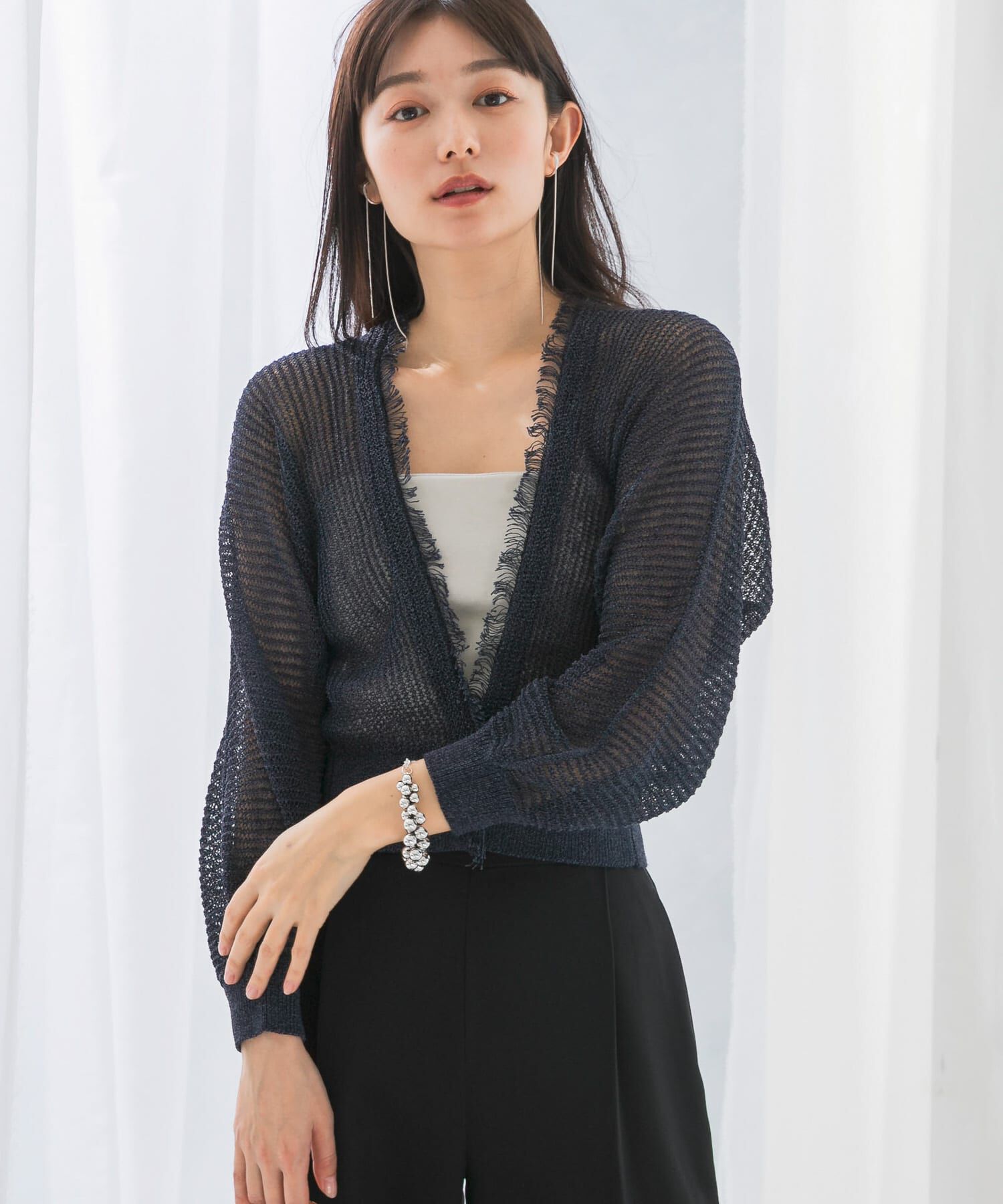 URBAN RESEARCH ROSSO「柄編みフリンジカーディガン」|カーディガン|