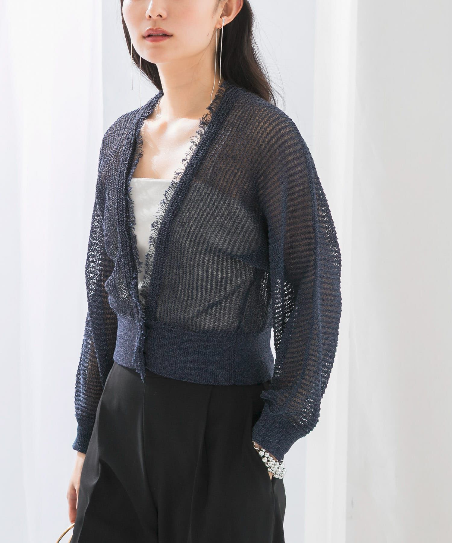 URBAN RESEARCH ROSSO「柄編みフリンジカーディガン」|カーディガン|