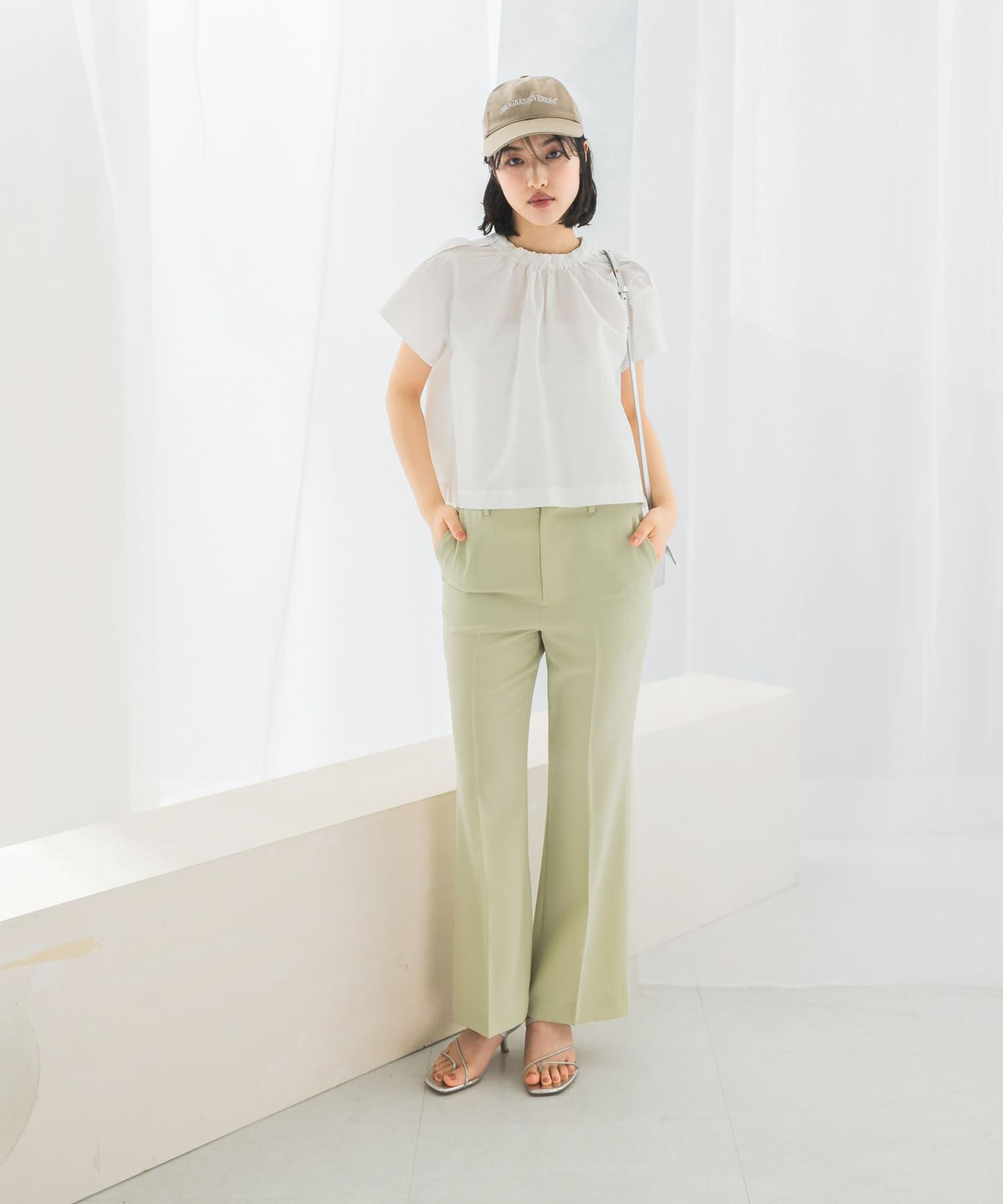 URBAN RESEARCH ROSSO「シアサッカーショートギャザーブラウス」|シャツ・ブラウス|