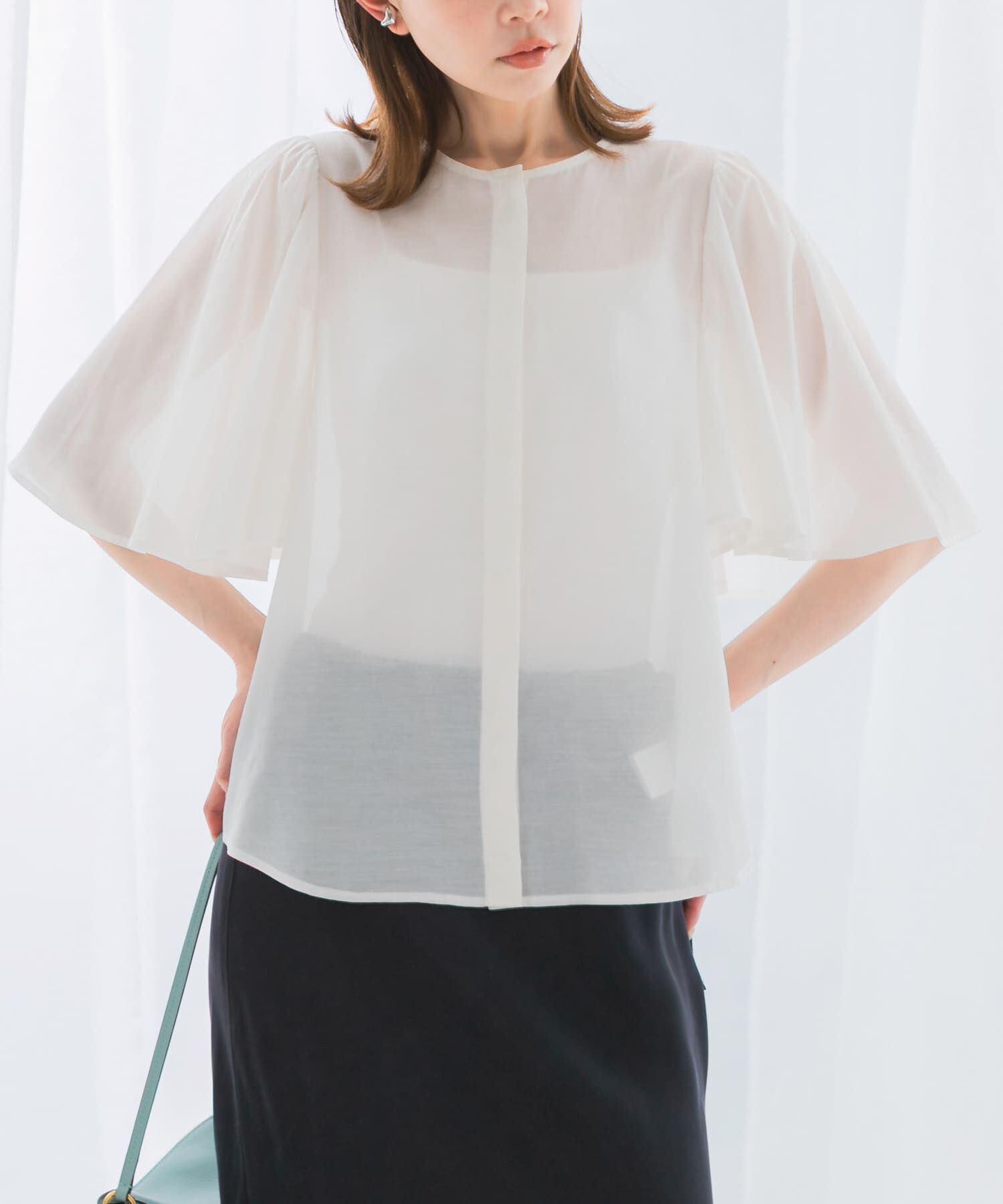 URBAN RESEARCH ROSSO「ウォッシャブルギャザースリーブブラウス」|シャツ・ブラウス|