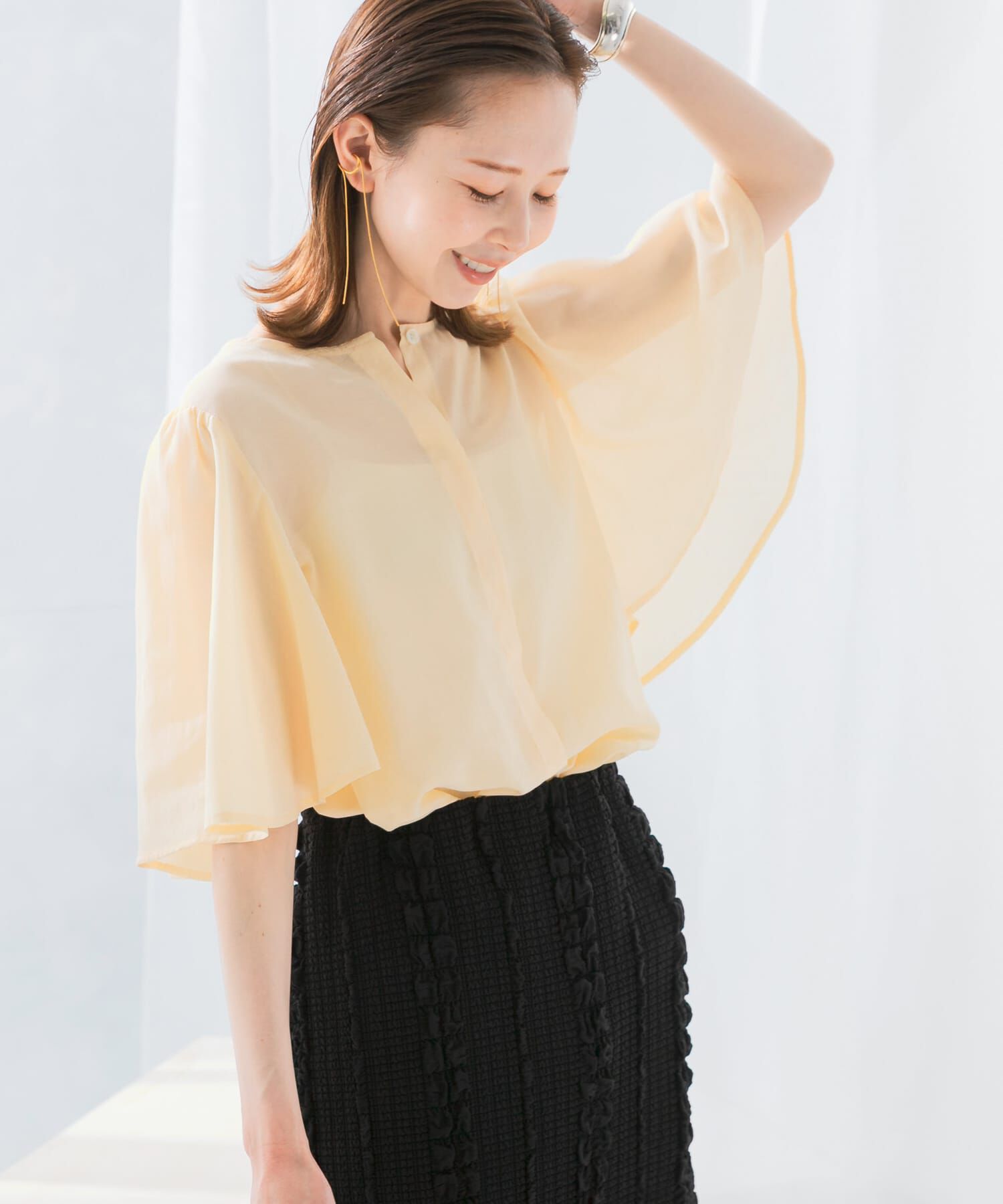 URBAN RESEARCH ROSSO「ウォッシャブルギャザースリーブブラウス」|シャツ・ブラウス|