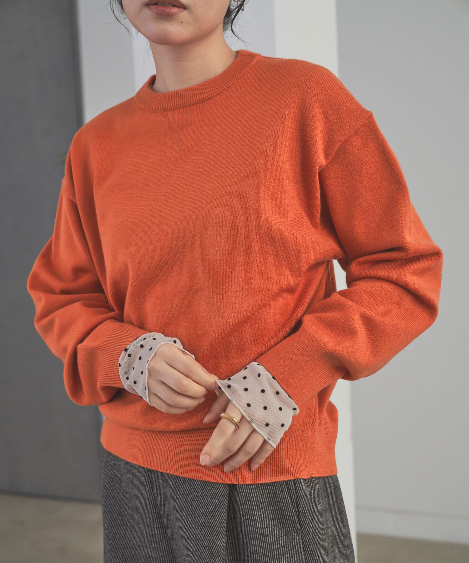 URBAN RESEARCH DOORS「袖ドット柄切替ロングTシャツ」|Tシャツ・カットソー|