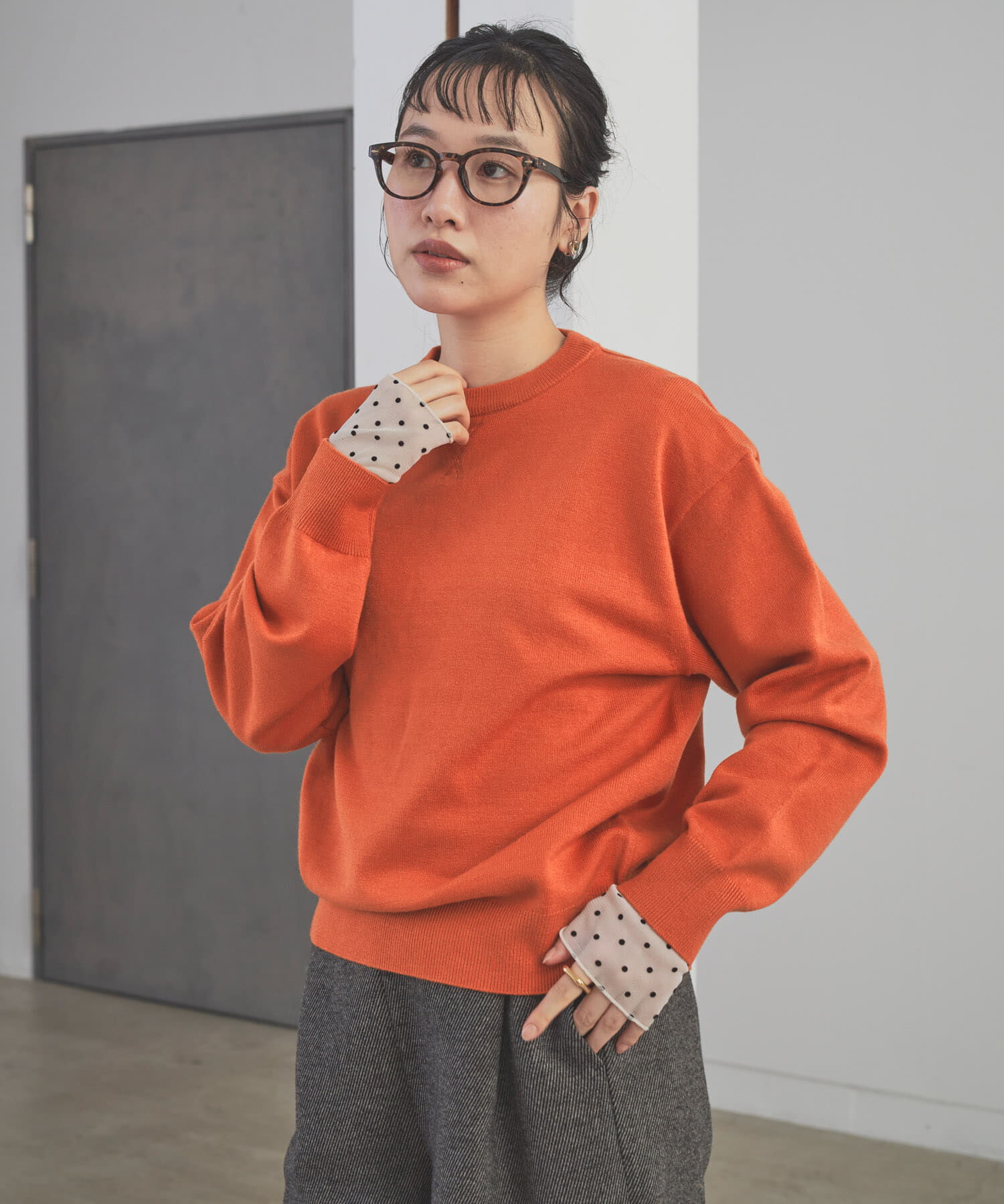 URBAN RESEARCH DOORS「袖ドット柄切替ロングTシャツ」|Tシャツ・カットソー|