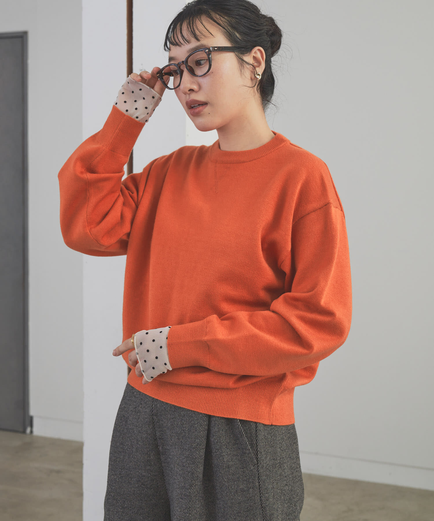 URBAN RESEARCH DOORS「袖ドット柄切替ロングTシャツ」|Tシャツ・カットソー|