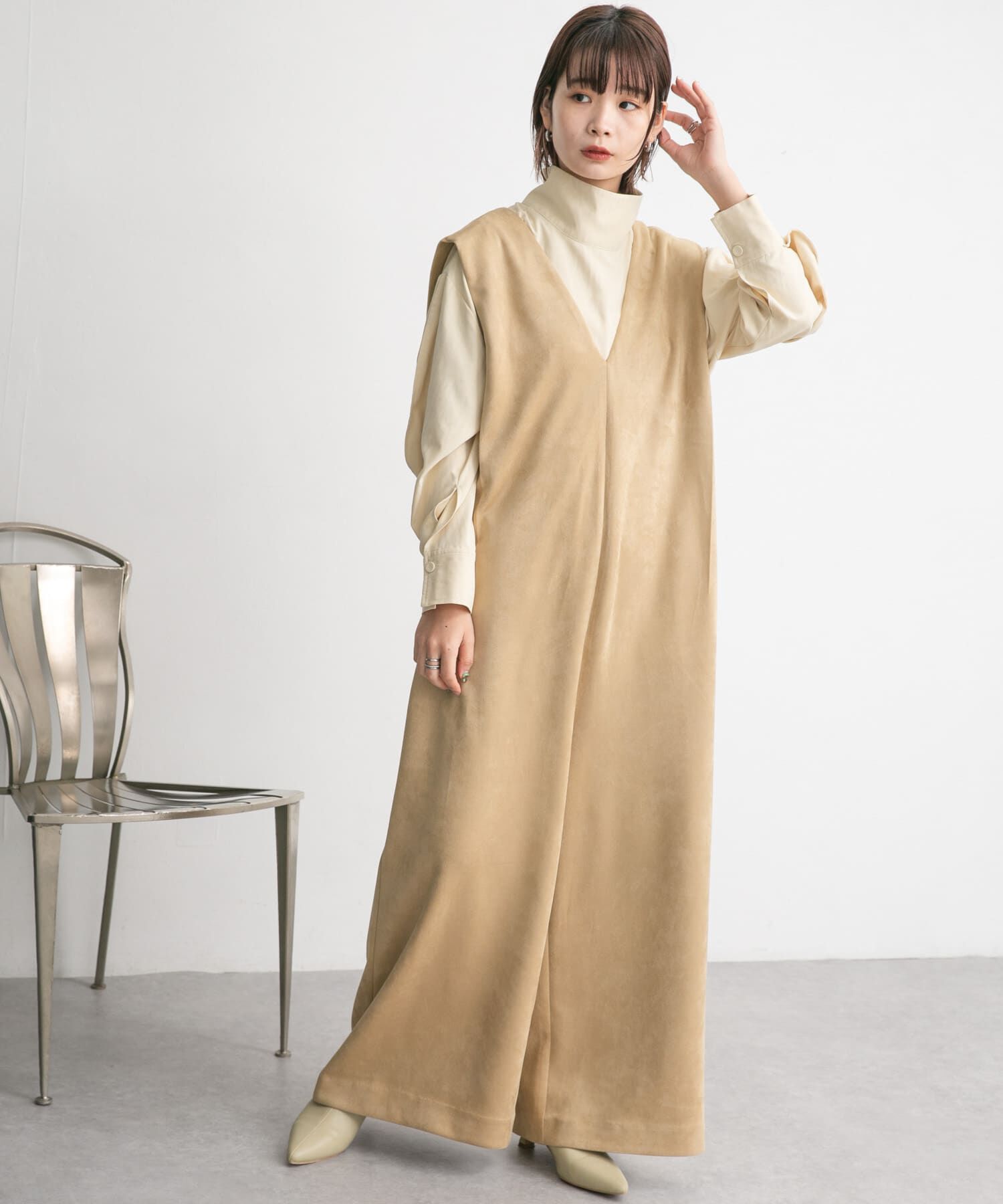  「ショルダータックスエードサロペット」|スカート|ベージュ