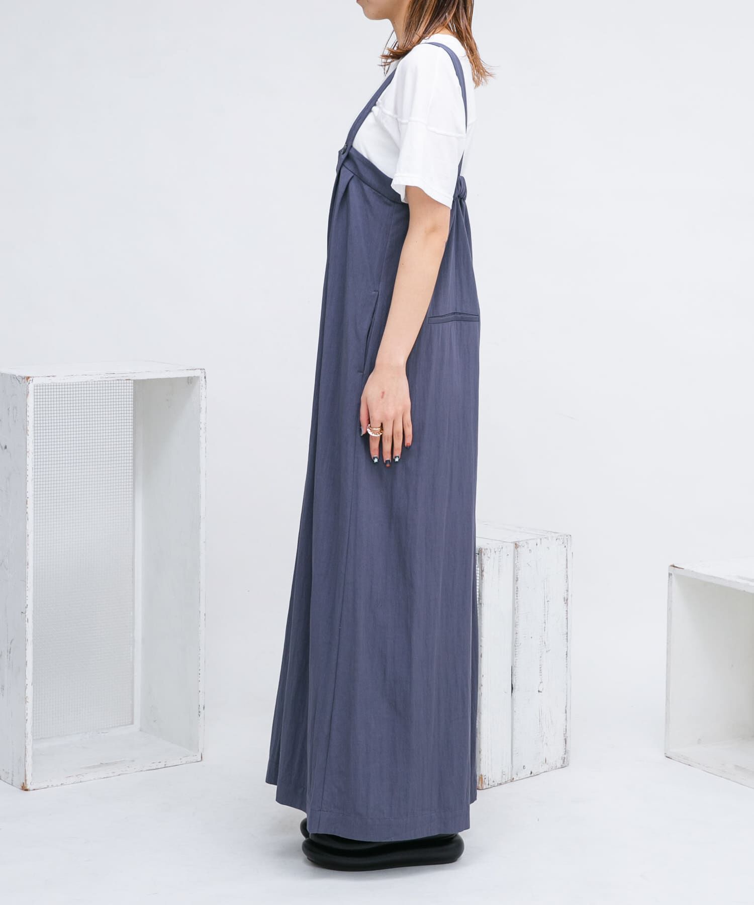  「『2サイズ展開』オーバーストラップワイドサロペット」|スカート|