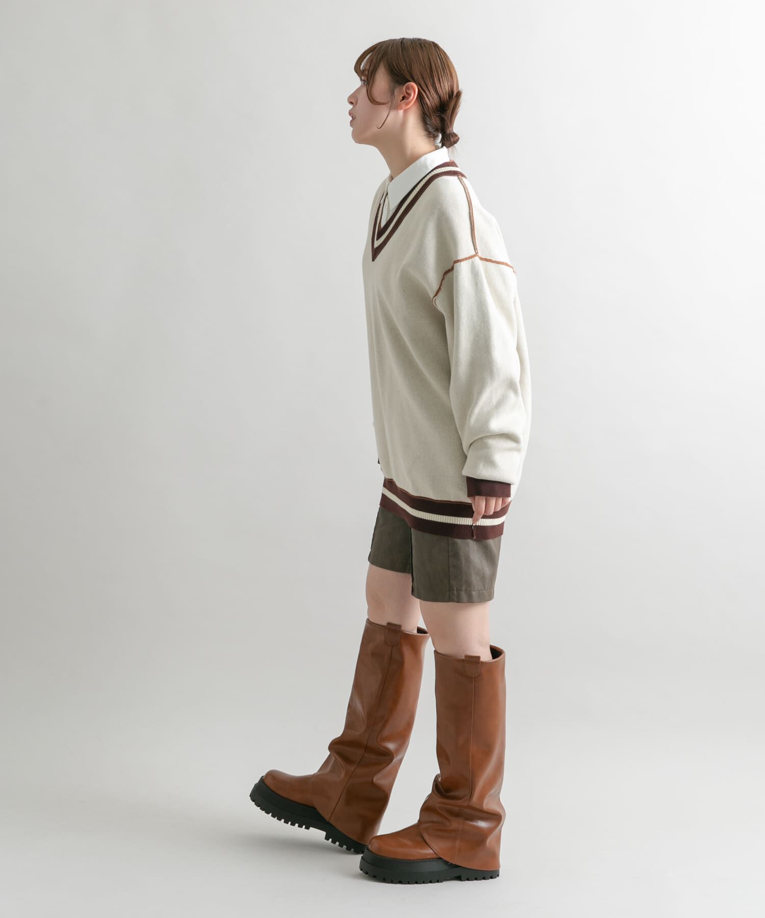  「『2サイズ展開』リバーシブルVネックニット」|ニット・セーター|