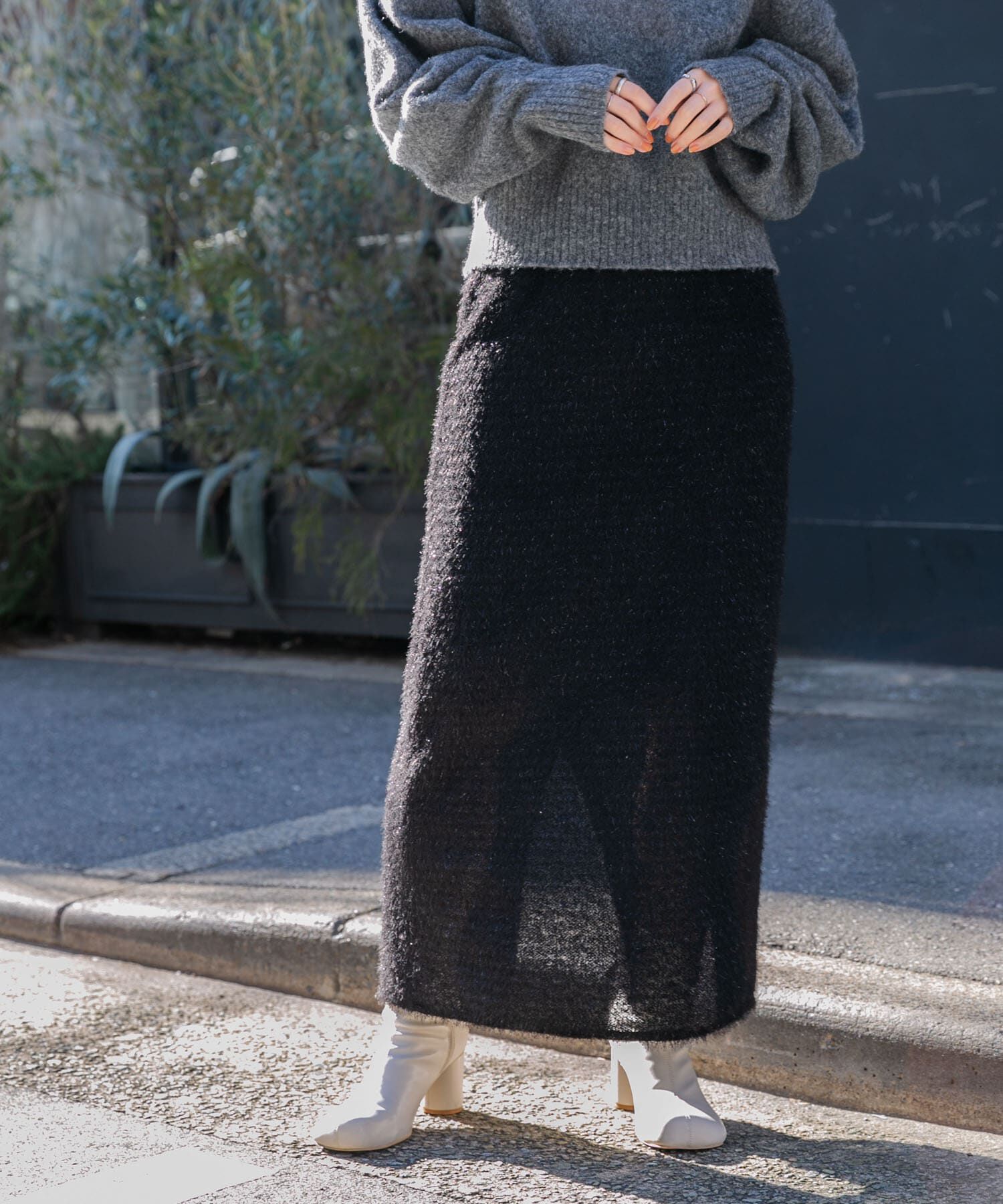  「ラメフェザースカート」|スカート|ブラック