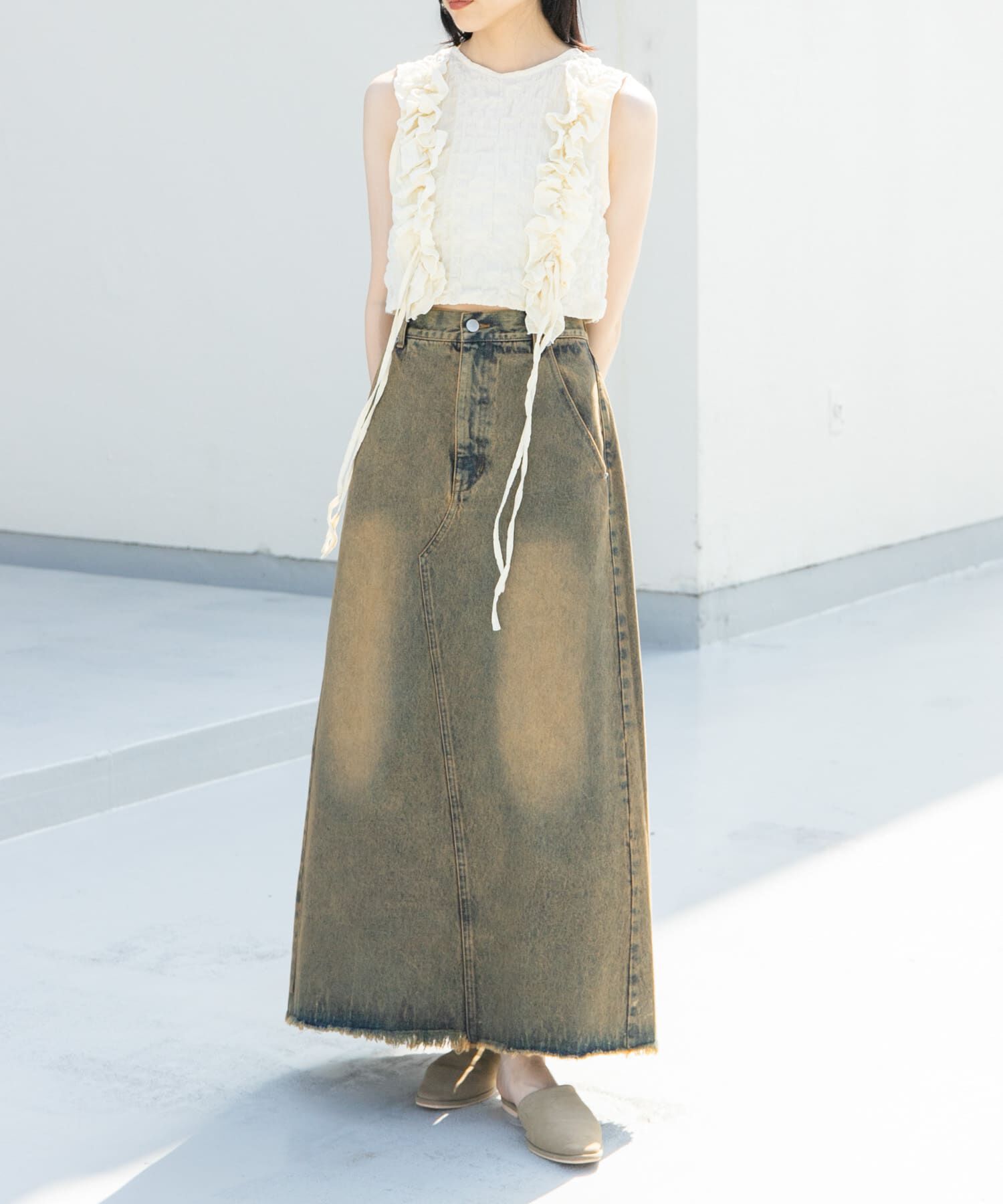  「2WAYフリルノースリーブトップス」|ベスト・ジレ|