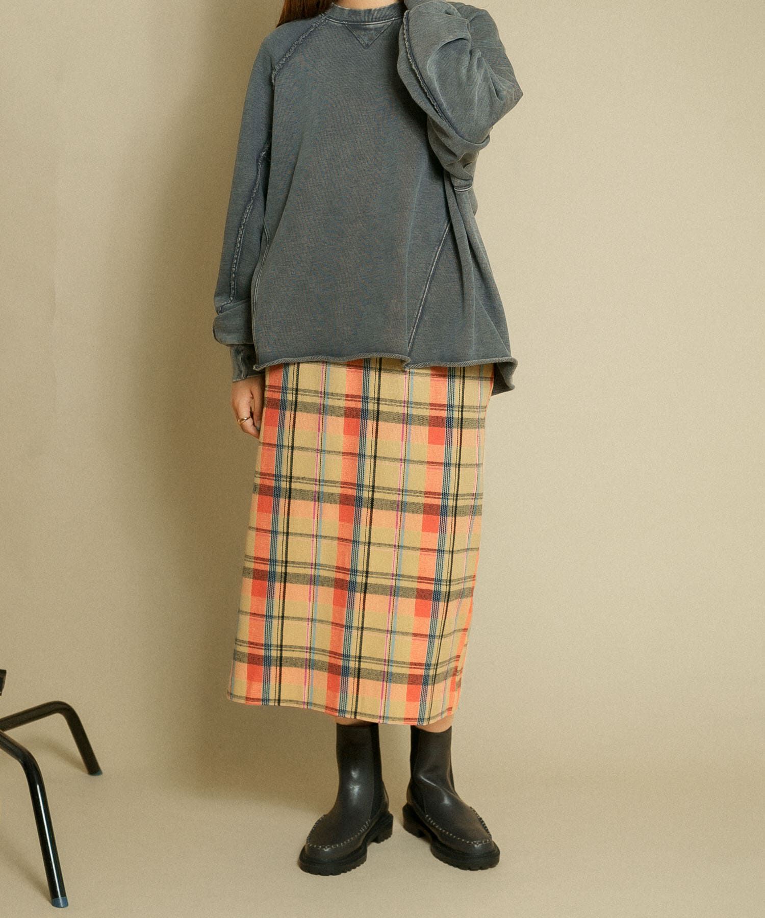  「チェックIラインミディスカート」|スカート|