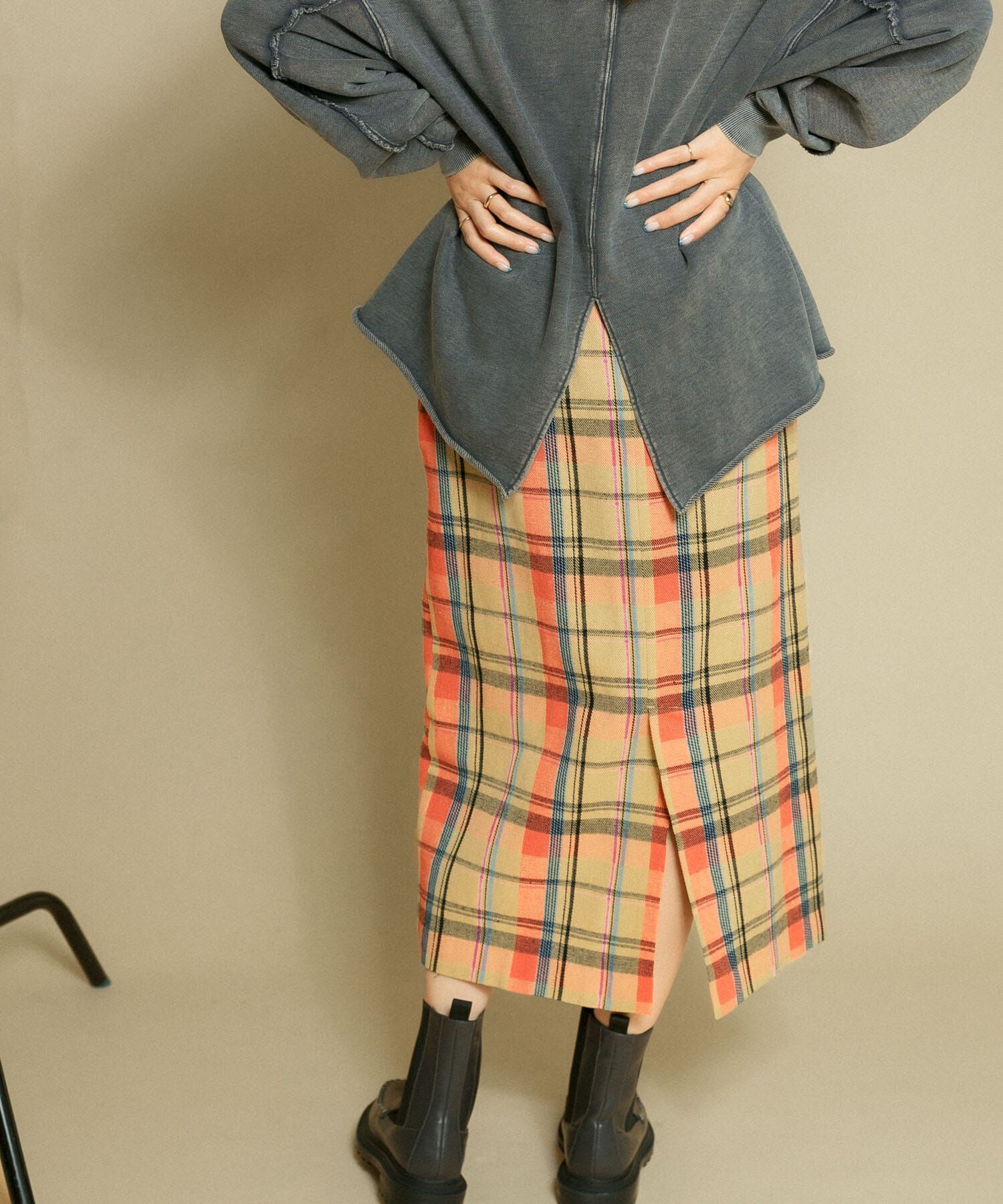  「チェックIラインミディスカート」|スカート|