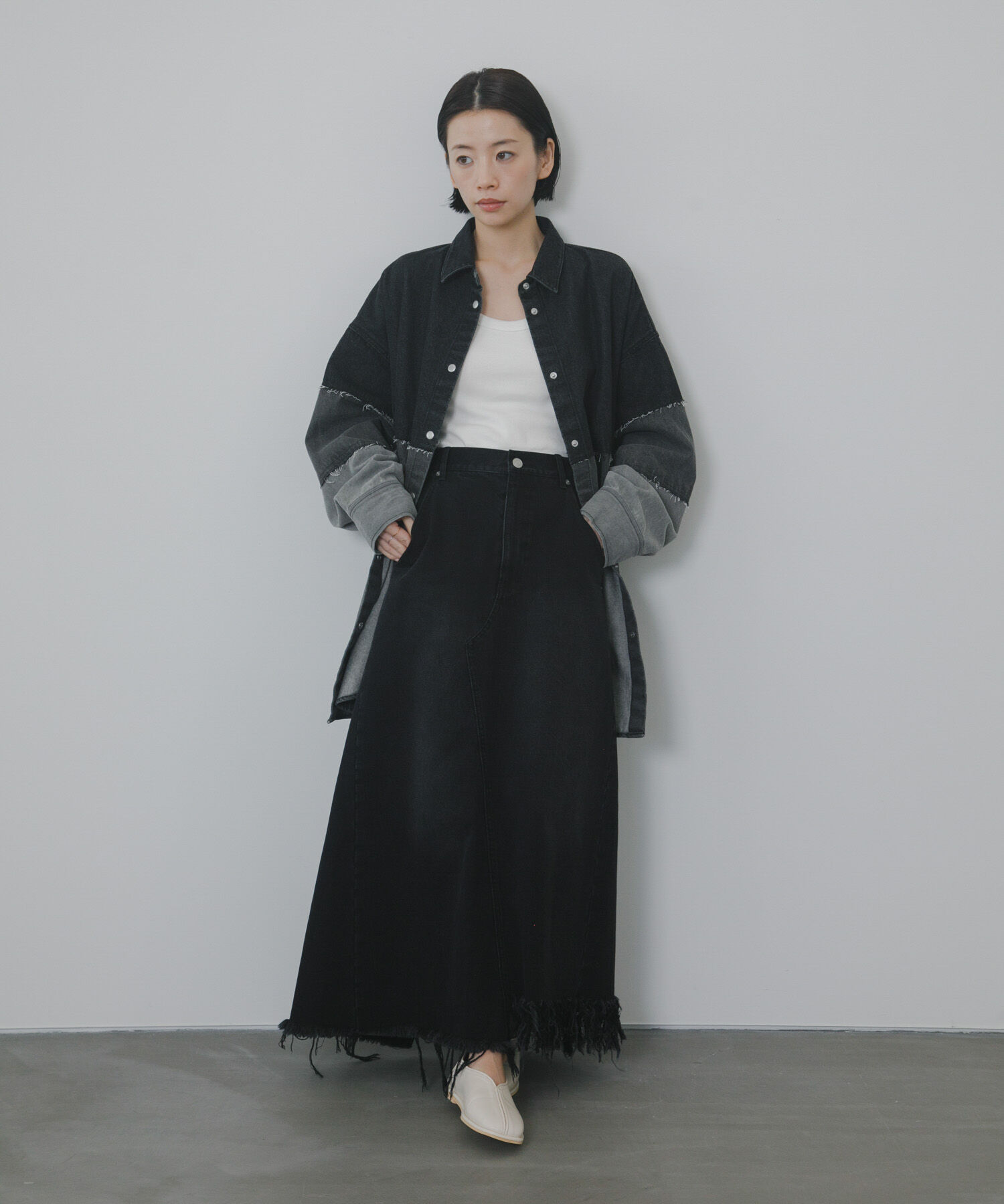  「アシメフリンジデニムスカート」|スカート|