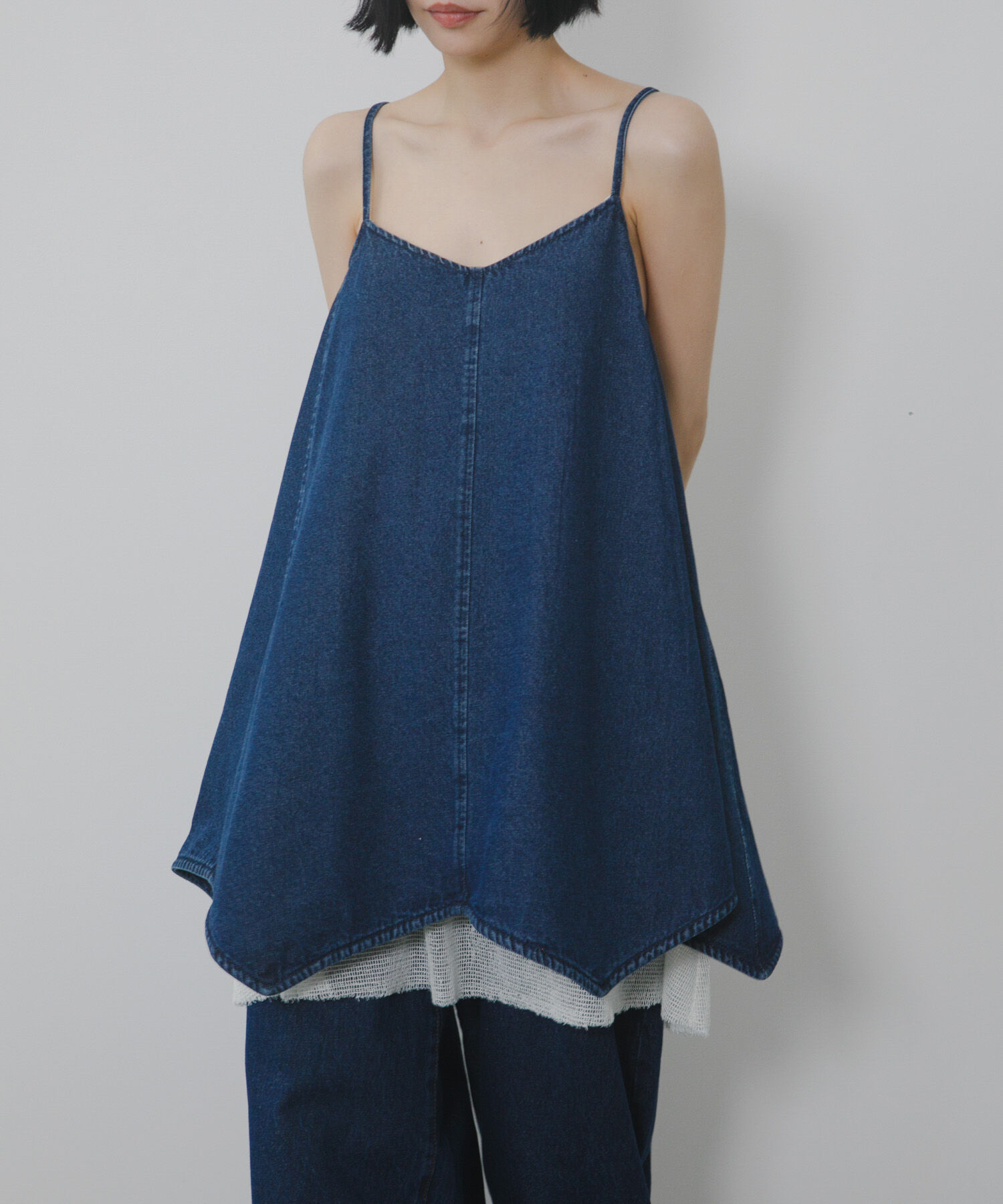  「メッシュレイヤードデニムキャミワンピース」|ワンピース|