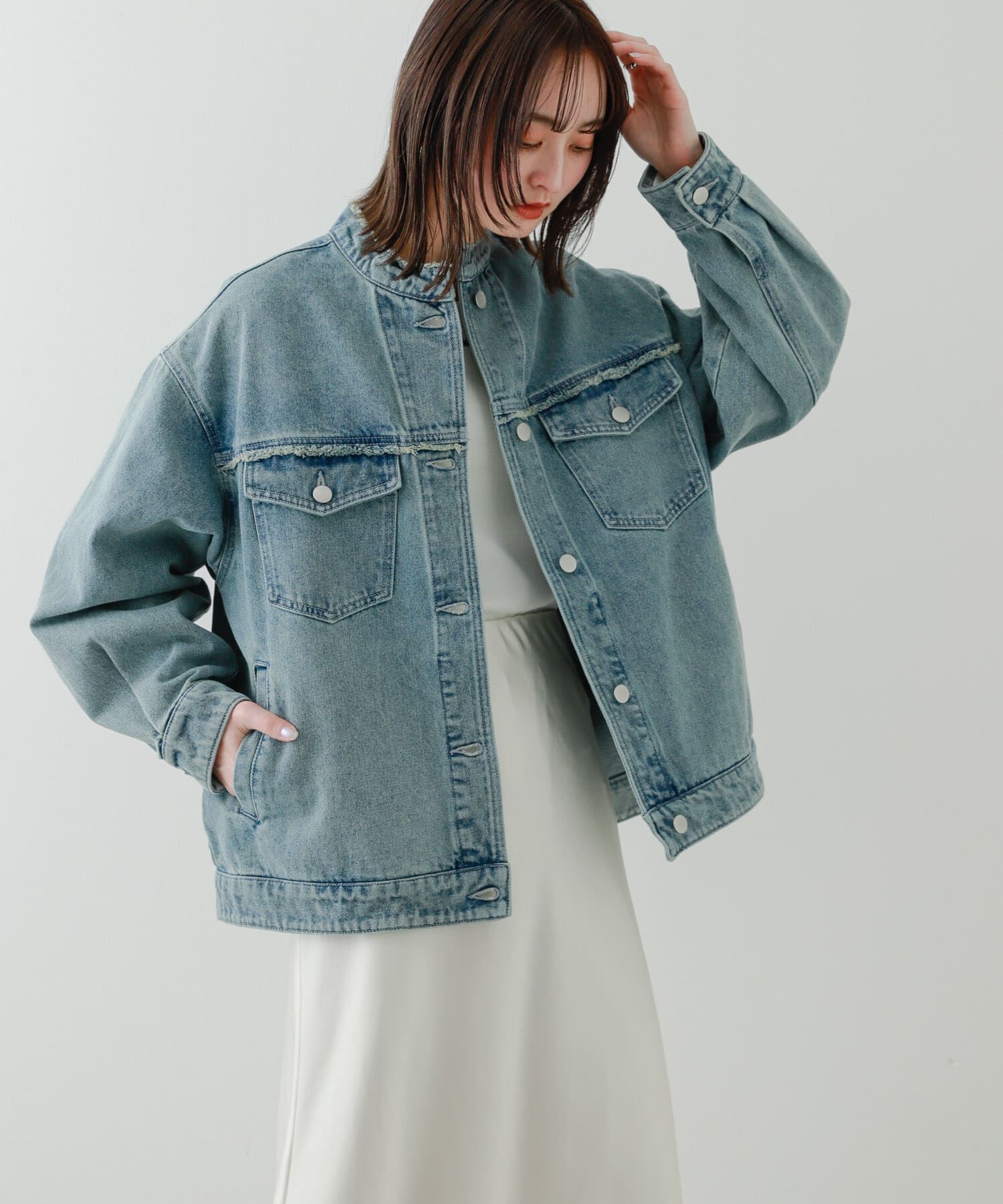 SENSE OF PLACE by URBAN RESEARCH「ルーズノーカラーデニムジャケット」|デニムジャケット|