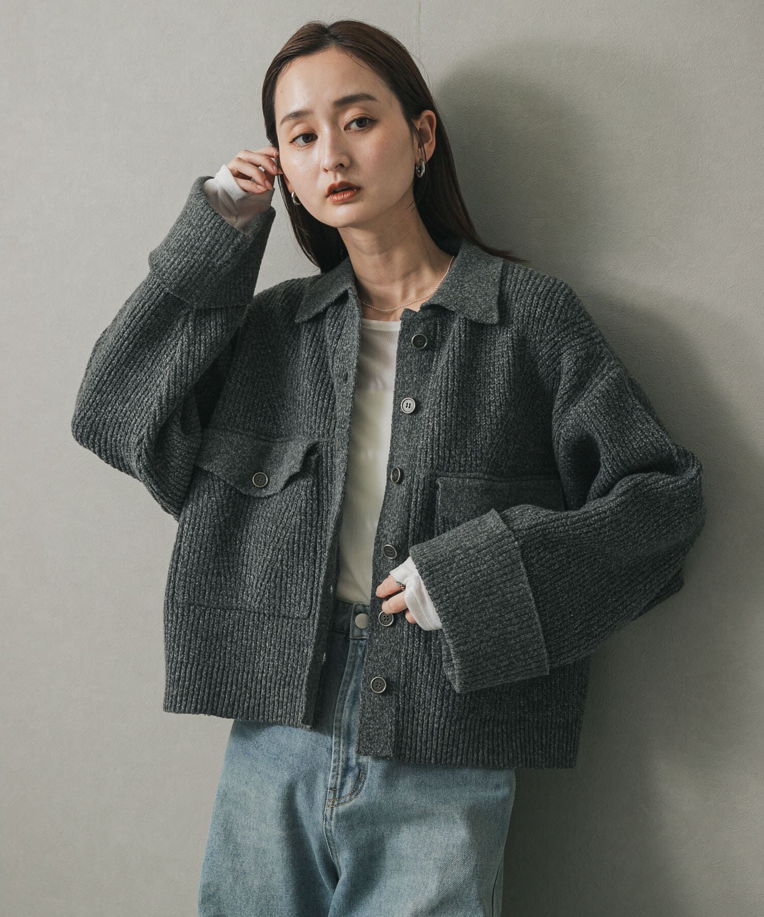 SENSE OF PLACE by URBAN RESEARCH「ニットショートジャケット」|ノーカラーコート|