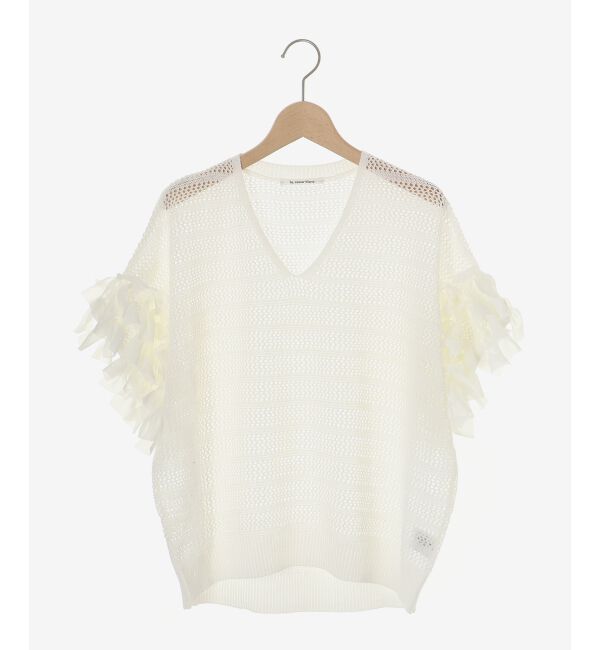  「透かし編みリボンVネックフレンチ」|ニット・セーター|